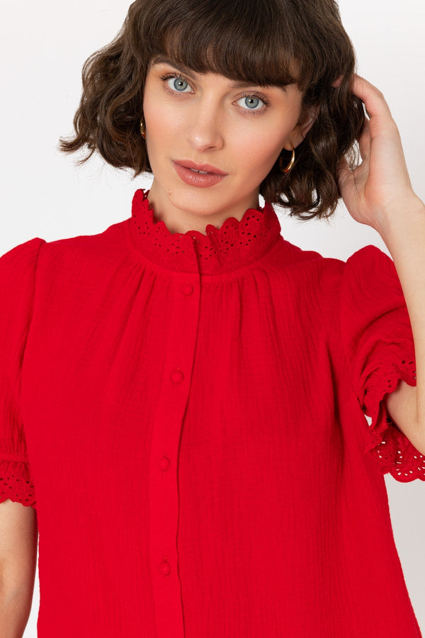 Carraig Donn Short Sleeve Air Flow Blouse in Red