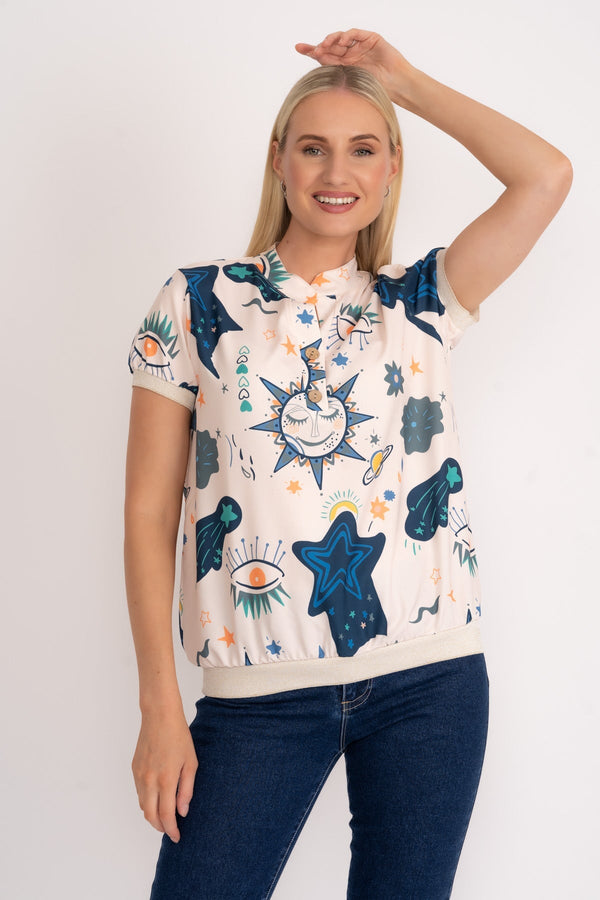 Carraig Donn Short Sleeve Button Placket Top