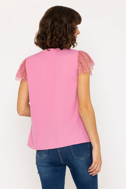 Carraig Donn Short Sleeve Lace Cap Top in Pink