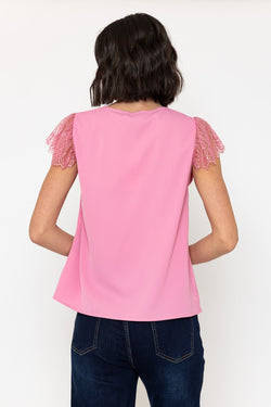 Carraig Donn Short Sleeve Lace Cap Top in Pink