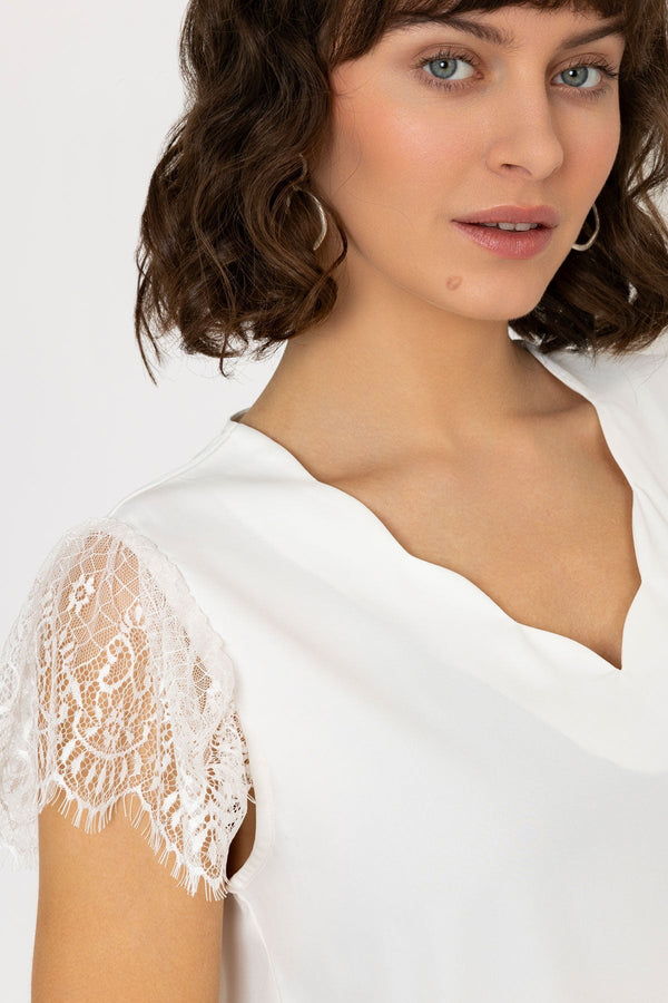 Carraig Donn Short Sleeve Lace Cap Top in White