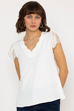 Carraig Donn Short Sleeve Lace Cap Top in White