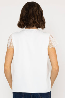 Carraig Donn Short Sleeve Lace Cap Top in White