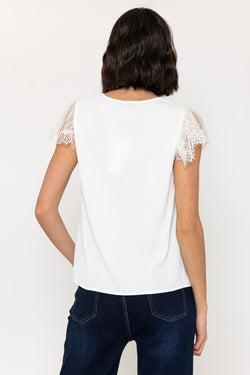 Carraig Donn Short Sleeve Lace Cap Top in White