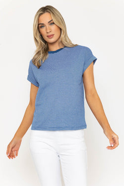 Carraig Donn Short Sleeve Stripe Tee in Dark Blue