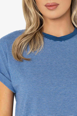 Carraig Donn Short Sleeve Stripe Tee in Dark Blue