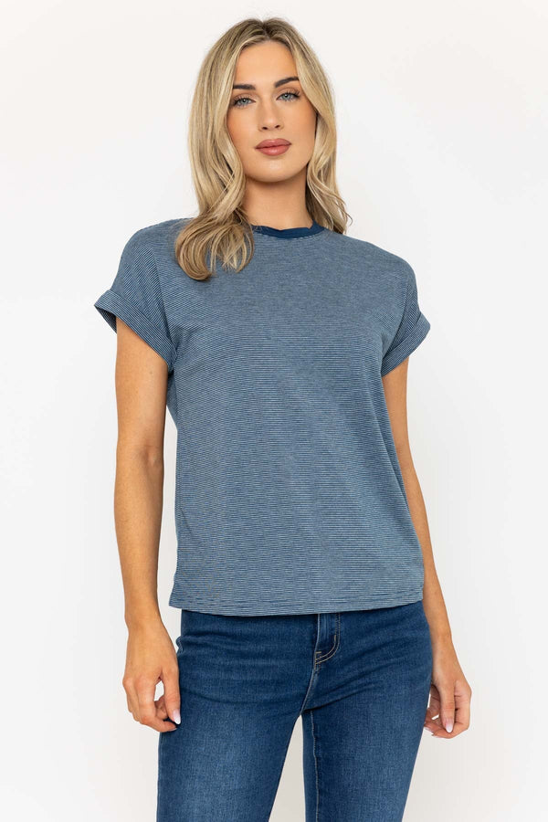 Carraig Donn Short Sleeve Stripe Tee in Navy