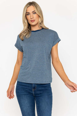 Carraig Donn Short Sleeve Stripe Tee in Navy