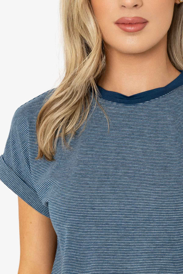 Carraig Donn Short Sleeve Stripe Tee in Navy