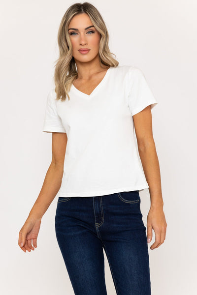 Carraig Donn Short Sleeve Super Soft V-Neck Tee in White