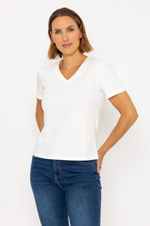 Short Sleeve Super Soft V-Neck Tee in White