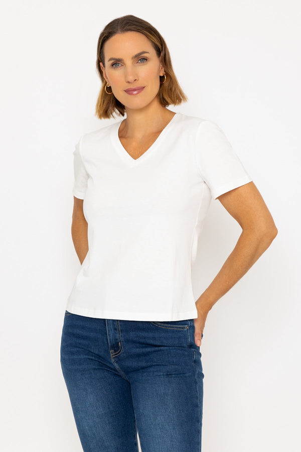 Carraig Donn Short Sleeve Super Soft V-Neck Tee in White