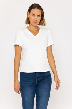 Carraig Donn Short Sleeve Super Soft V-Neck Tee in White