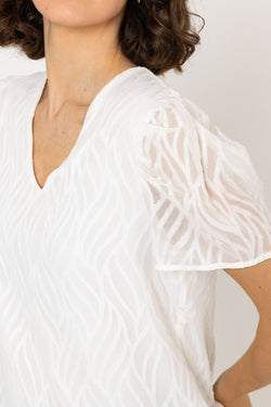 Carraig Donn Short Sleeve Textured V Neck Top in Ivory