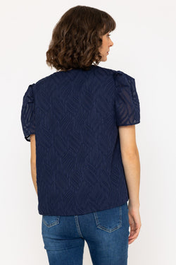 Carraig Donn Short Sleeve Textured V Neck Top in Navy