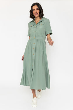 Carraig Donn Short Sleeve Utility Midi Dress in Green