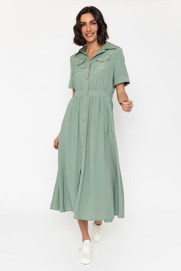 Carraig Donn Short Sleeve Utility Midi Dress in Green