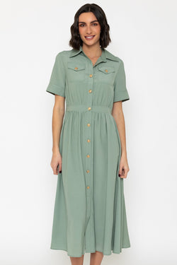 Carraig Donn Short Sleeve Utility Midi Dress in Green