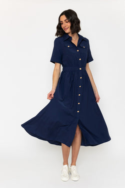 Carraig Donn Short Sleeve Utility Midi Dress in Navy