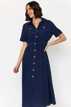 Carraig Donn Short Sleeve Utility Midi Dress in Navy