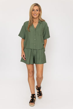 Carraig Donn Short Sleeve V-Neck Khaki Shirt