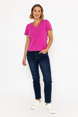 Carraig Donn Short Sleeve V-Neck Tee in Pink