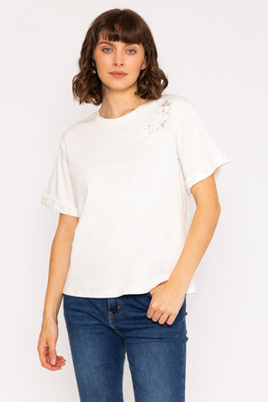 Short Sleeves Applique T-Shirt in Ivory