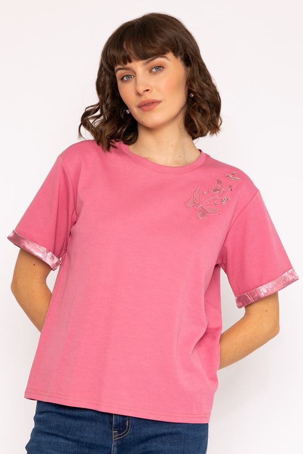 Carraig Donn Short Sleeves Applique T-Shirt in Pink