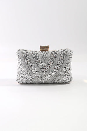 Silver Embellished Hard Shell Clutch