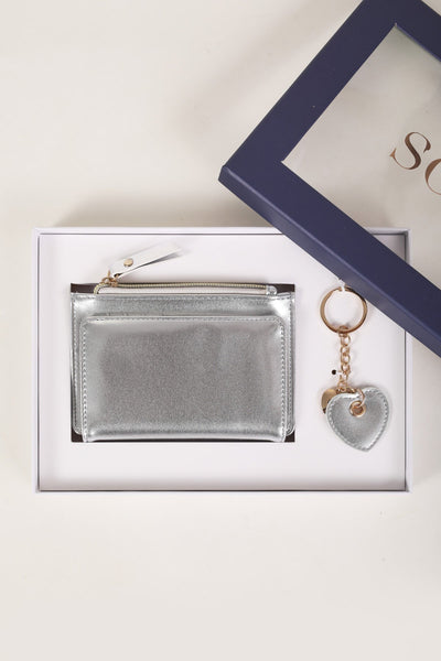 Carraig Donn Silver Metallic Purse & Key Ring Gift Set