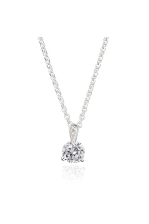 Silver Plated Solitaire Cubic Zirconia Pendant Necklace