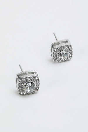 Silver Square Stone Stud Earrings