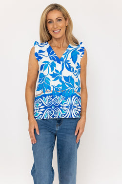 Carraig Donn Sleeveless Blue Print Top