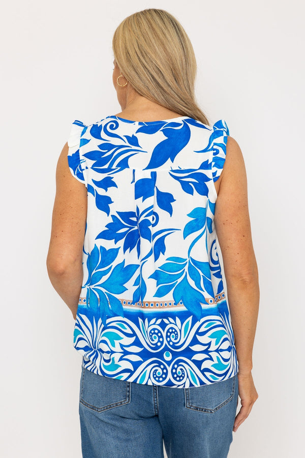 Carraig Donn Sleeveless Blue Print Top