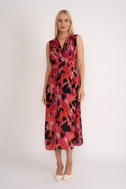 Carraig Donn Sleeveless Cliodhna Midi Dress in Red Print