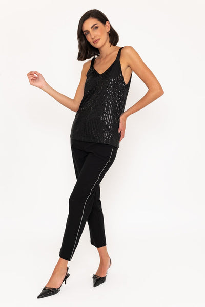 Carraig Donn Sleeveless Sequin Cami Top in Black