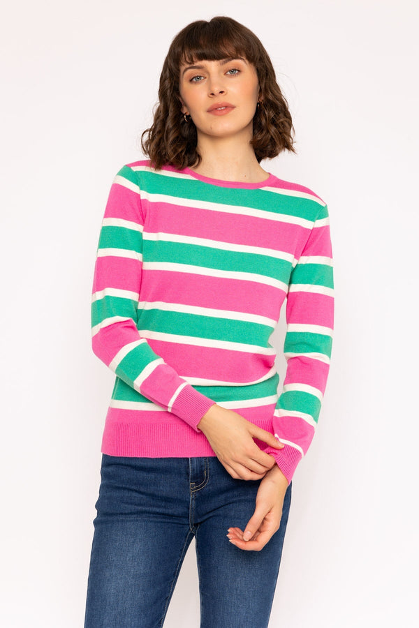 Carraig Donn Soft Touch Stripe Knit Sweater in Pink & Green