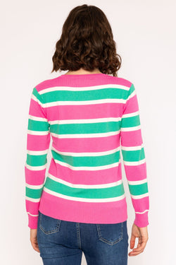 Carraig Donn Soft Touch Stripe Knit Sweater in Pink & Green