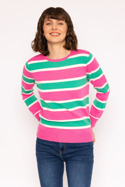 Carraig Donn Soft Touch Stripe Knit Sweater in Pink & Green