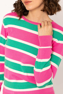 Carraig Donn Soft Touch Stripe Knit Sweater in Pink & Green