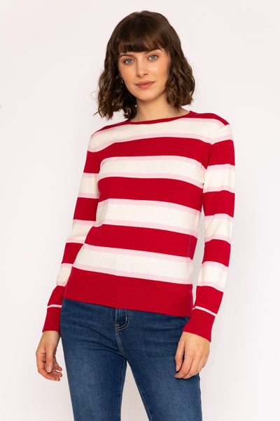 Carraig Donn Soft Touch Stripe Knit Sweater in Red