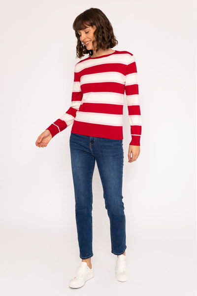 Carraig Donn Soft Touch Stripe Knit Sweater in Red