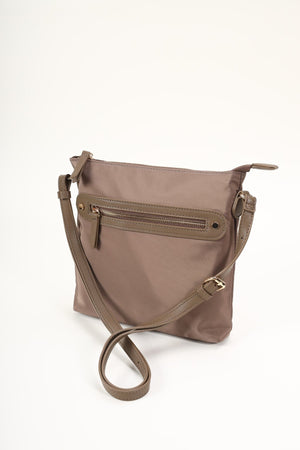 Square Nylon Crossbody Bag in Taupe