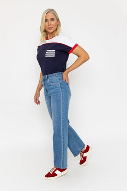 Carraig Donn Straight Leg Denim Jeans With Side Stitch Detail