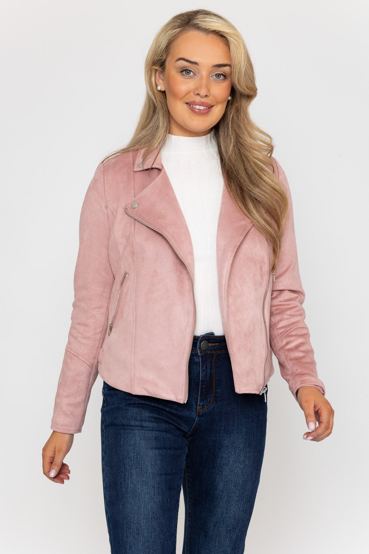 Suede Biker Jacket in Blush Women s Jackets Carraig Donn