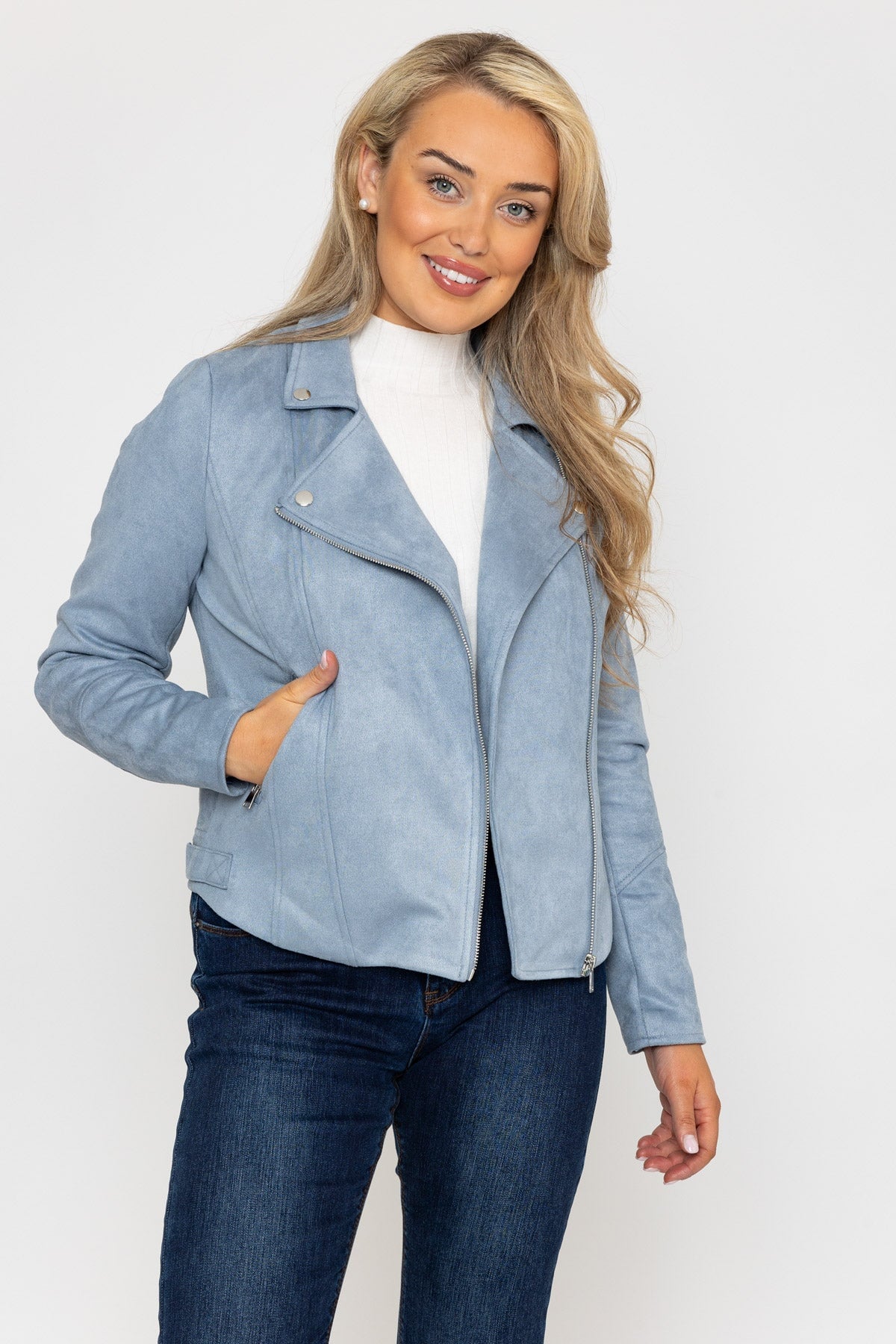 Baby blue best sale suede jacket