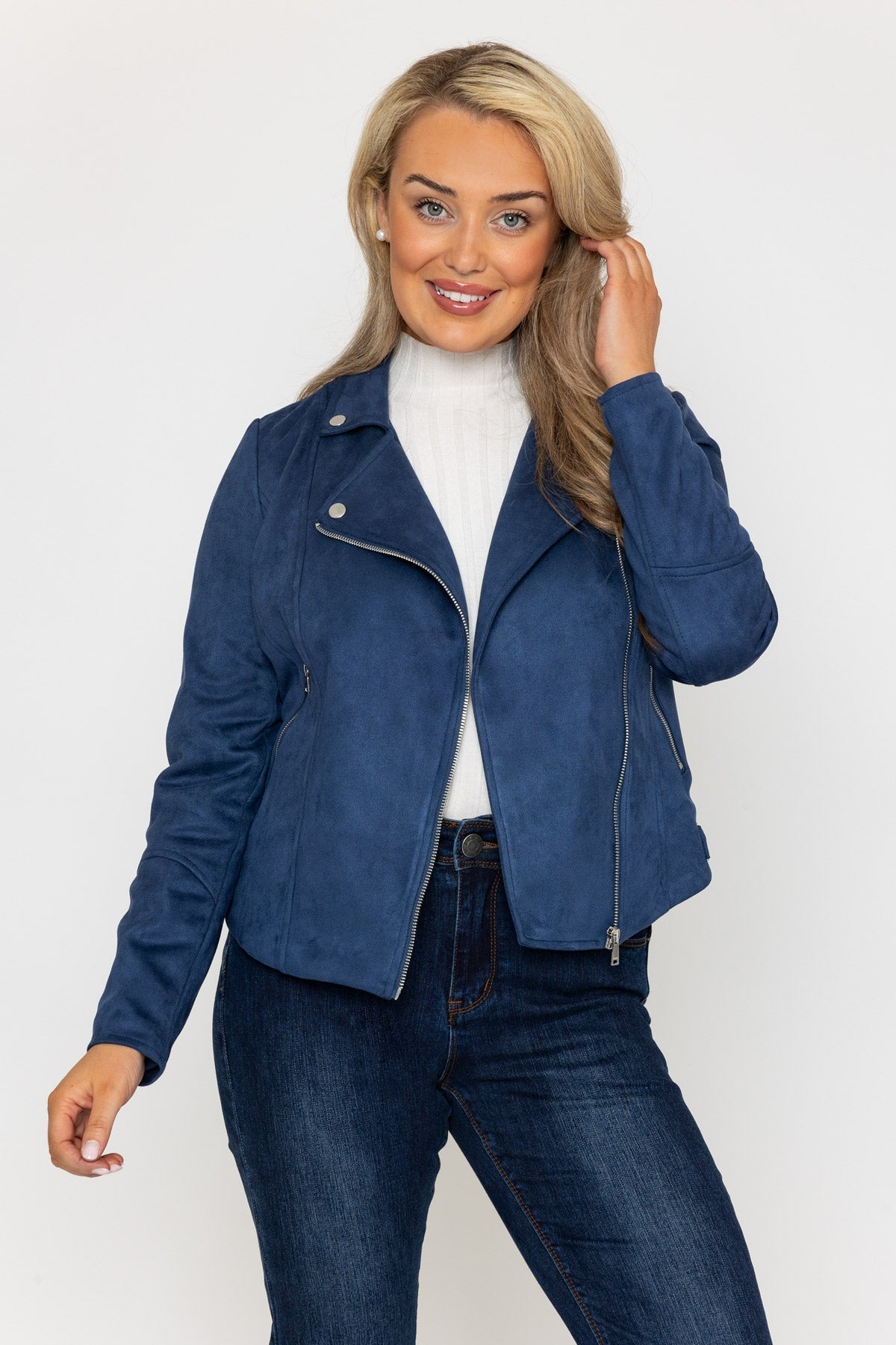 Navy suedette hot sale biker jacket