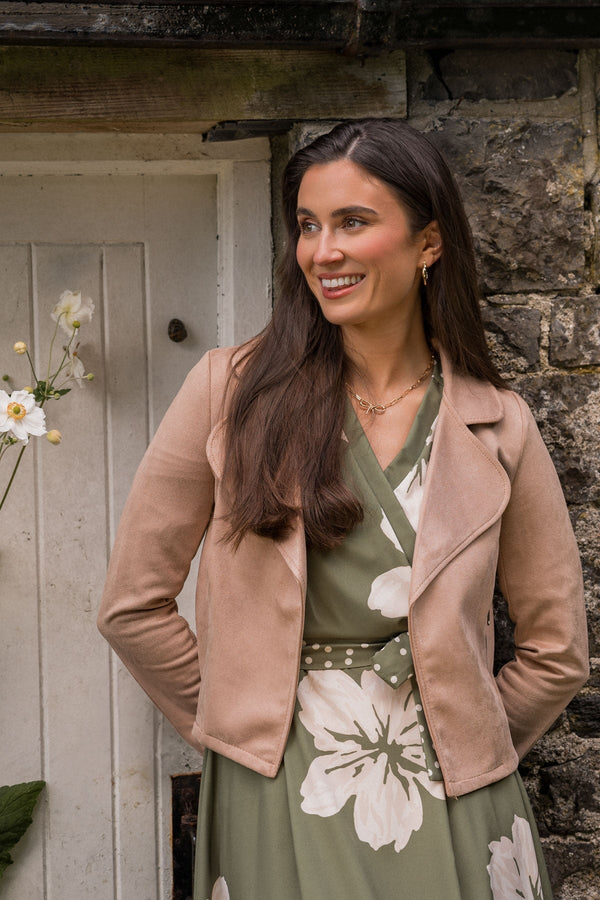 Carraig Donn Suede Cover Up Jacket in Beige