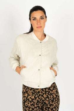 Carraig Donn Suede Quilted Bomber Jacket in Ecru