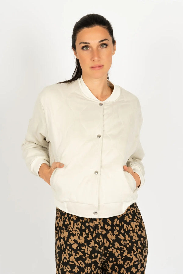 Carraig Donn Suede Quilted Bomber Jacket in Ecru